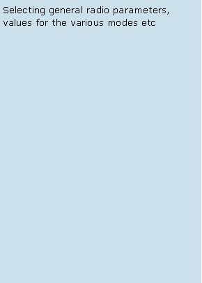 Text Box: Selecting general radio parameters, values for the various modes etc 